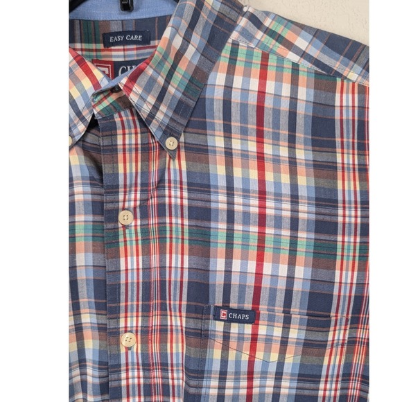 Chaps Other - Chaps Mens Large Plaid Easy‎ Care Short Sleeve Button Down Shirt Large Y2K 90s